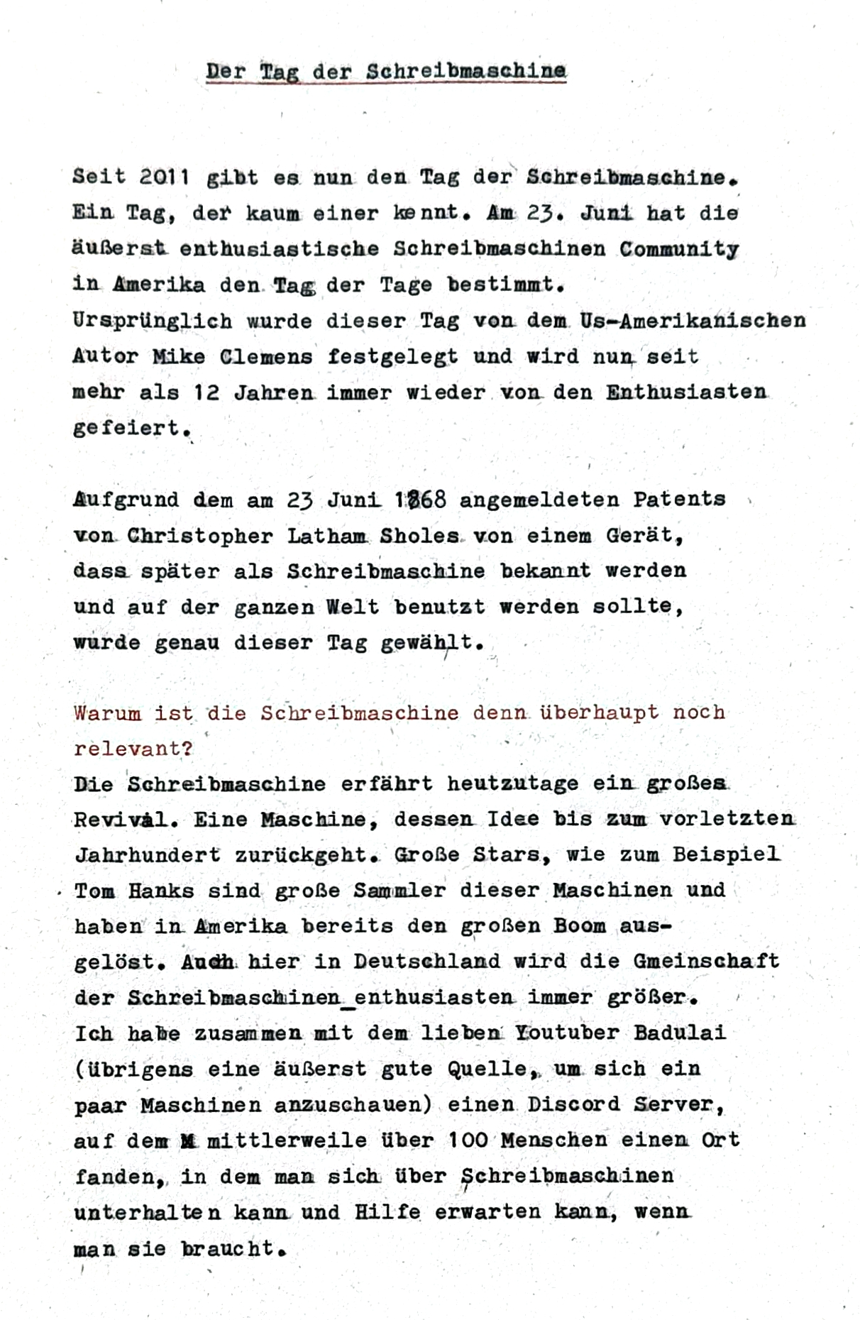 Text auf Schreibmaschine